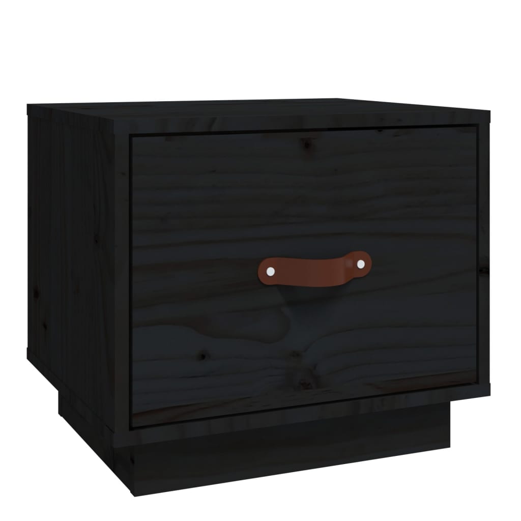 Mesita De Noche Madera Maciza De Pino Negro 40x34x35 Cm_0