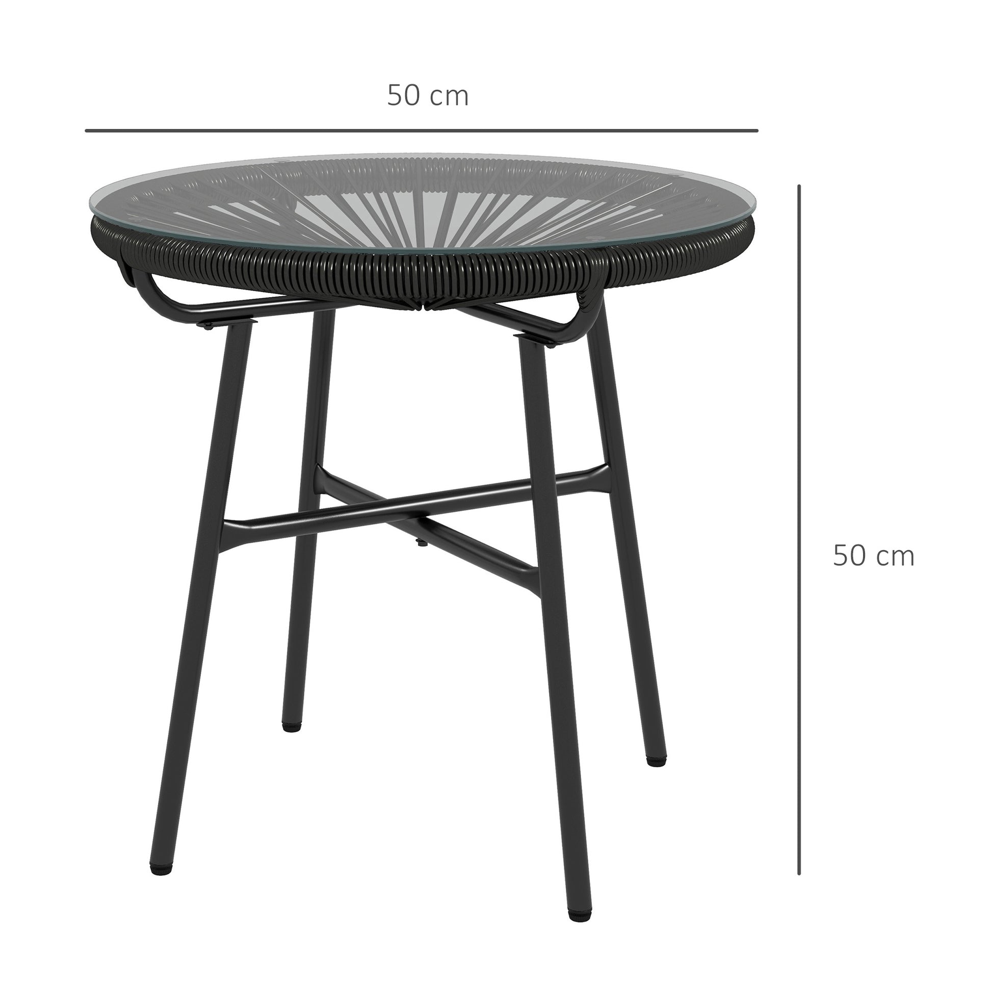 Outsunny Mesa De Jardín Ratán Sintético Con Tablero De Vidrio Templado Ø50x50 Cm_2