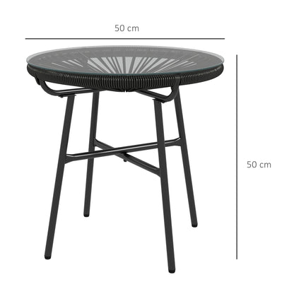 Outsunny Mesa De Jardín Ratán Sintético Con Tablero De Vidrio Templado Ø50x50 Cm_2