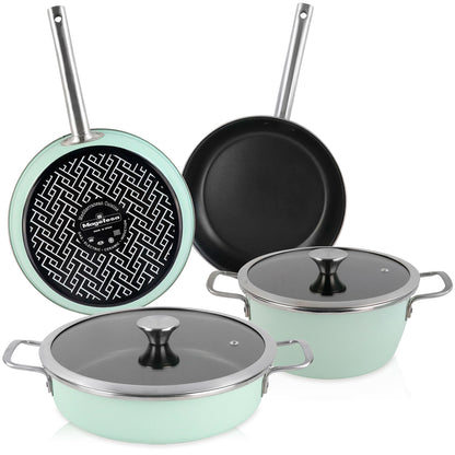 Batería Cocina Inducción 6 Piezas, Antiadherente Libre Pfoa Exterior Verde Menta Retro Vintage Magefesa Nordic, Verde_0