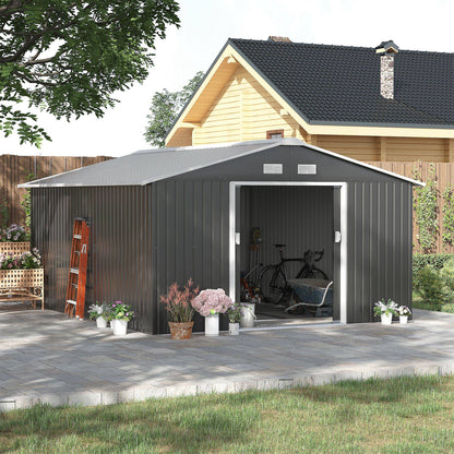 Outsunny Caseta De Jardín De Exterior 12,4 M² 340x386x200 Cm Gris Oscuro_1