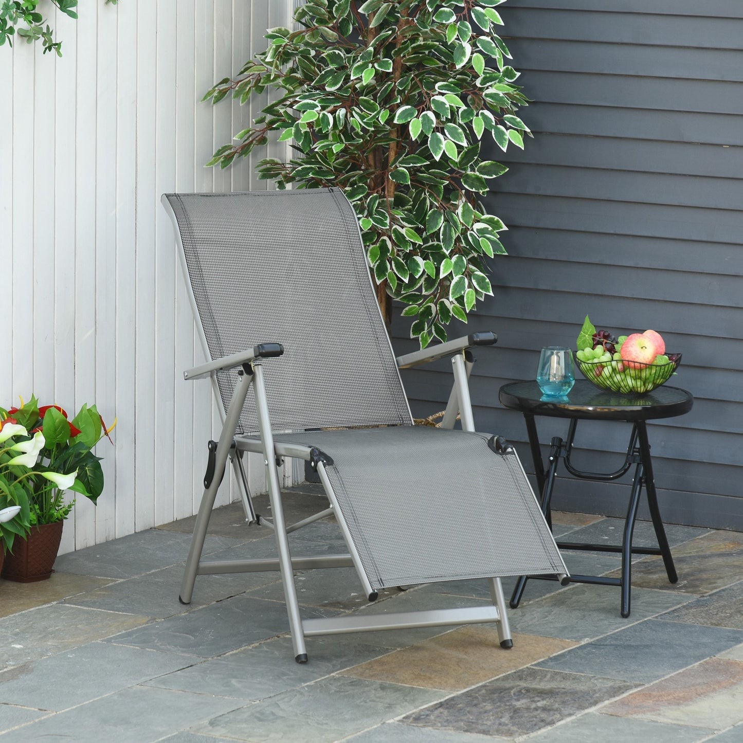 Outsunny Tumbona Plegable De Jardín Sillón Ajustable En 10 Posiciones Con_1