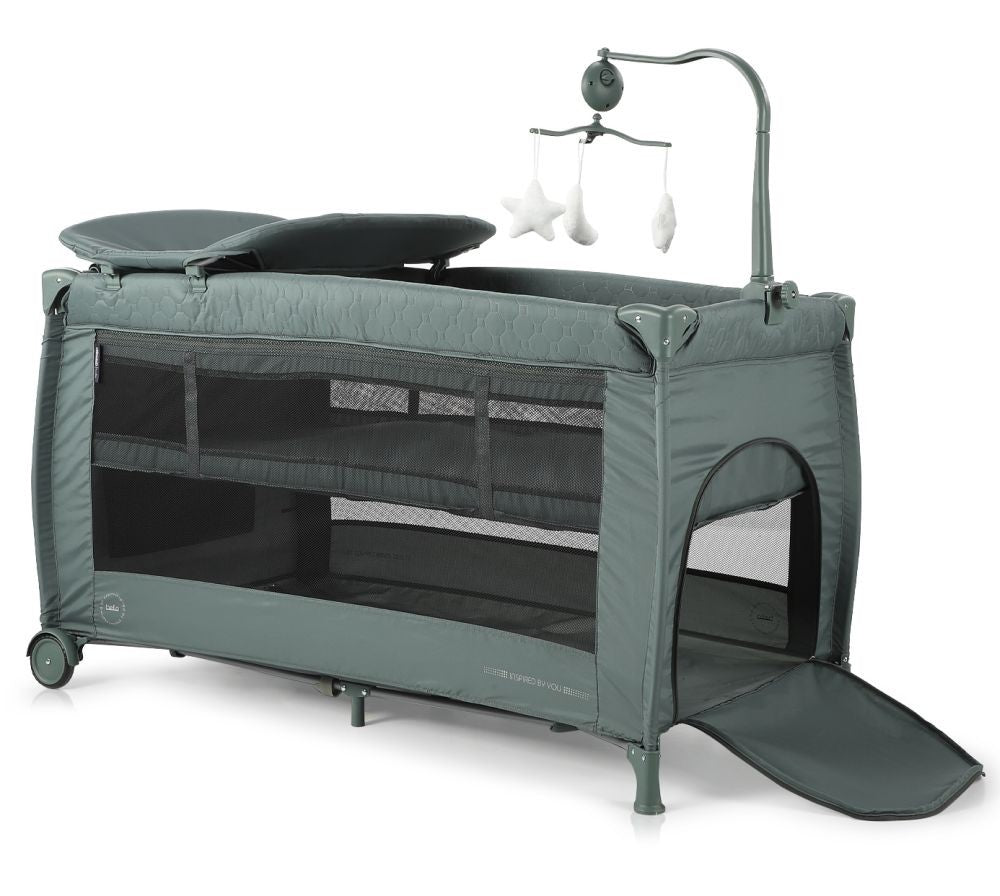 Cuna De Viaje Doble Altura Con Cambiador Y Carrusel Bella Pastel Green_1