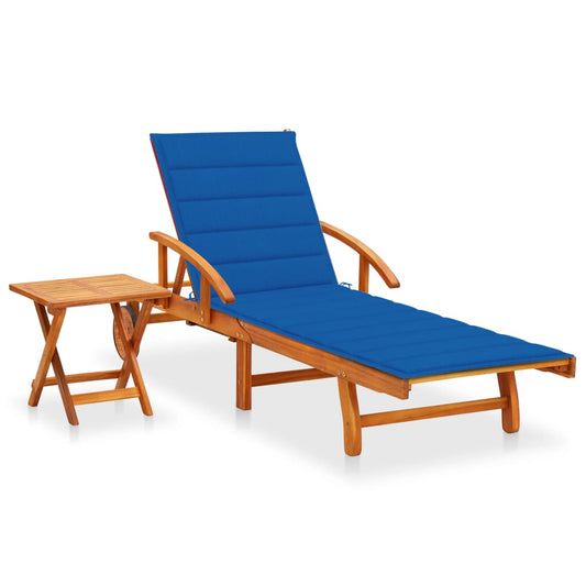 Tumbona De Jardín Con Mesa Y Cojín Madera Maciza De Acacia_0
