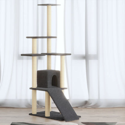 Vidaxl Rascador Para Gatos Con Postes De Sisal Gris Oscuro 155 Cm_1