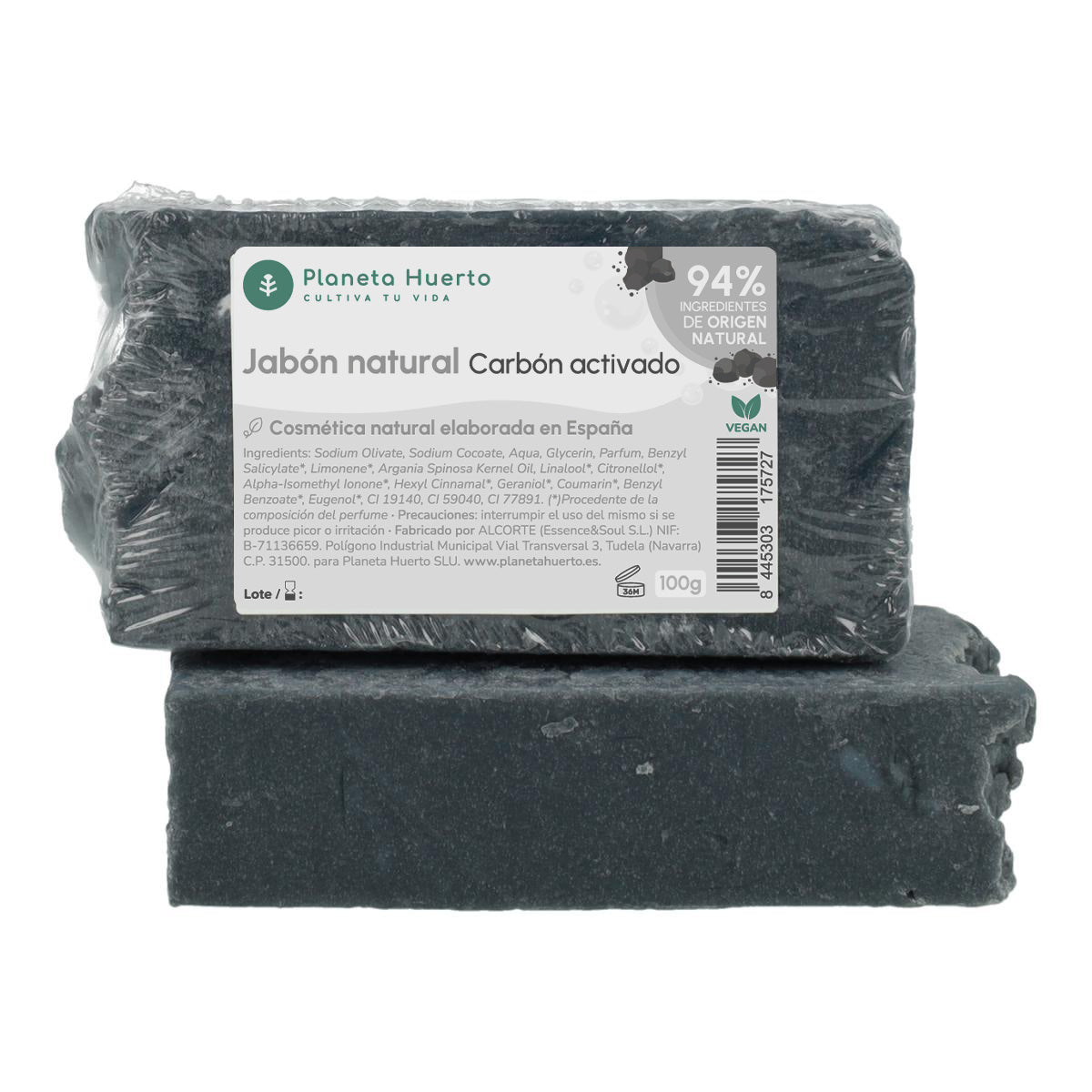 Jabón natural a base de aceite de oliva y carbón activado Planeta Huerto 100 g