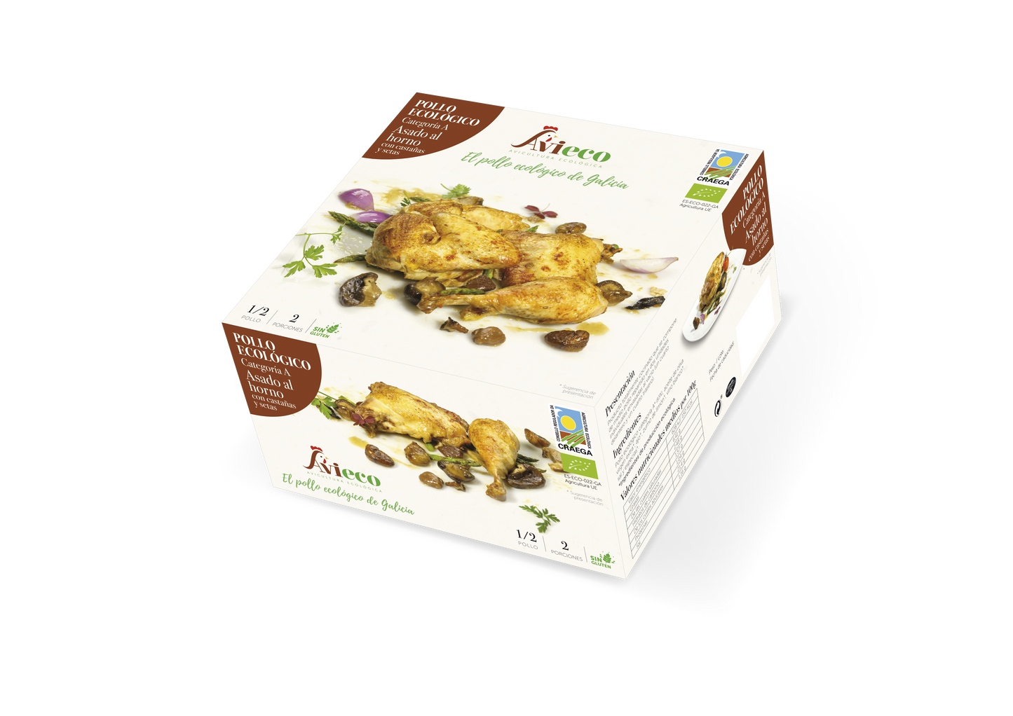 Pollo ecológico asado al horno con castañas y setas