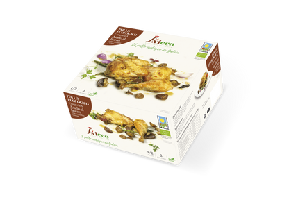 Pollo ecológico asado al horno con castañas y setas