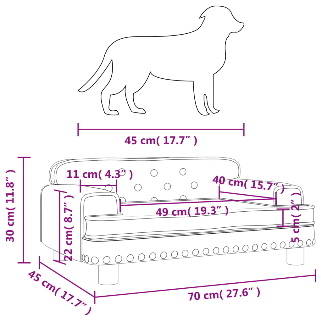 Cama Para Perros De Cuero Sintético Gris 70x45x30 Cm / Vetonek_3
