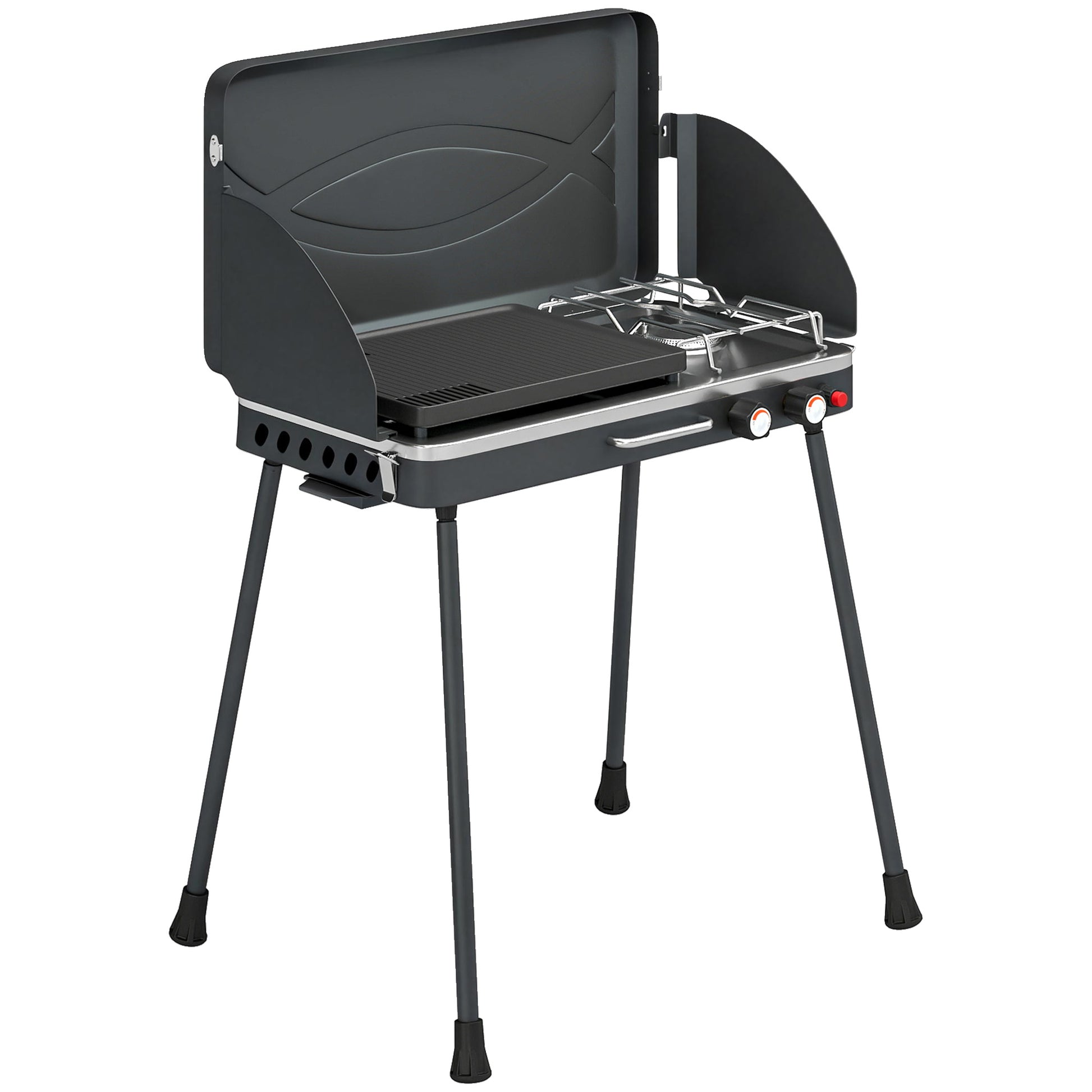 Outsunny Barbacoa De Gas Portátil 2 En 1 7 Kw Con Patas Desmontables_0