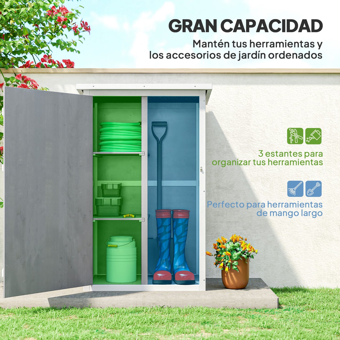 Outsunny Caseta De Jardín De Madera 75x56x115 Cm Con 3 Estantes Puerta Pestillo_3