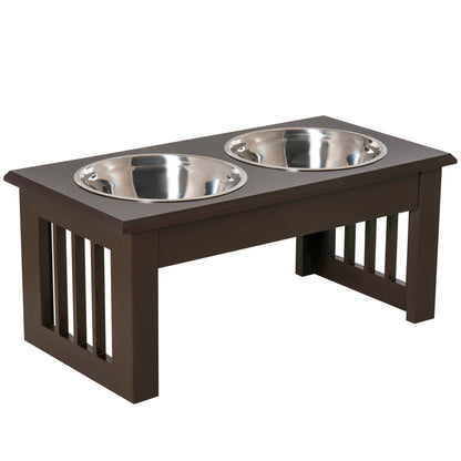 Pawhut Comedero Elevado Para Perros De Acero Inoxidable 44x24x15 Cm Marrón_0
