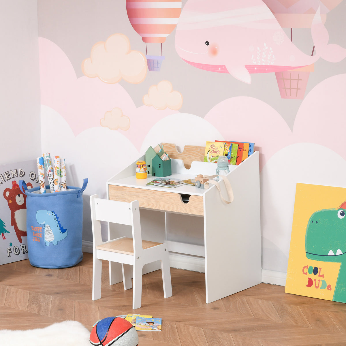 Secretária Para Crianças Homcom Branco E Madeira Mdf 70x50x75cm_1