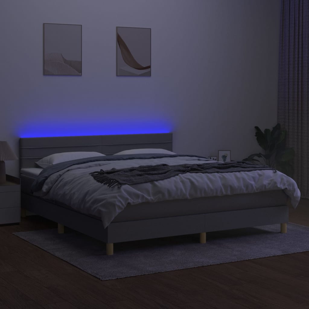 Cama Box Spring Con Colchón Tela Y Led Gris Claro 160x200 Cm / Vetonek_4