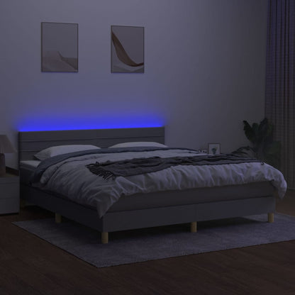 Cama Box Spring Con Colchón Tela Y Led Gris Claro 160x200 Cm / Vetonek_4