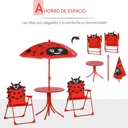 Outsunny Mesa Y Sillas Infantil De Jardín Plegable Con Sombrilla Ajustable Rojo_3