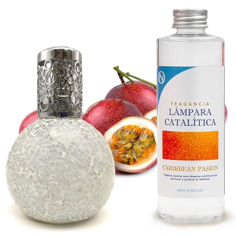 Lámpara Catalítica Mosaico Blanco + Fragancia Caribbean Passion 200 Ml - Elimina Malos Olores, Impurezas Y Perfuma_0