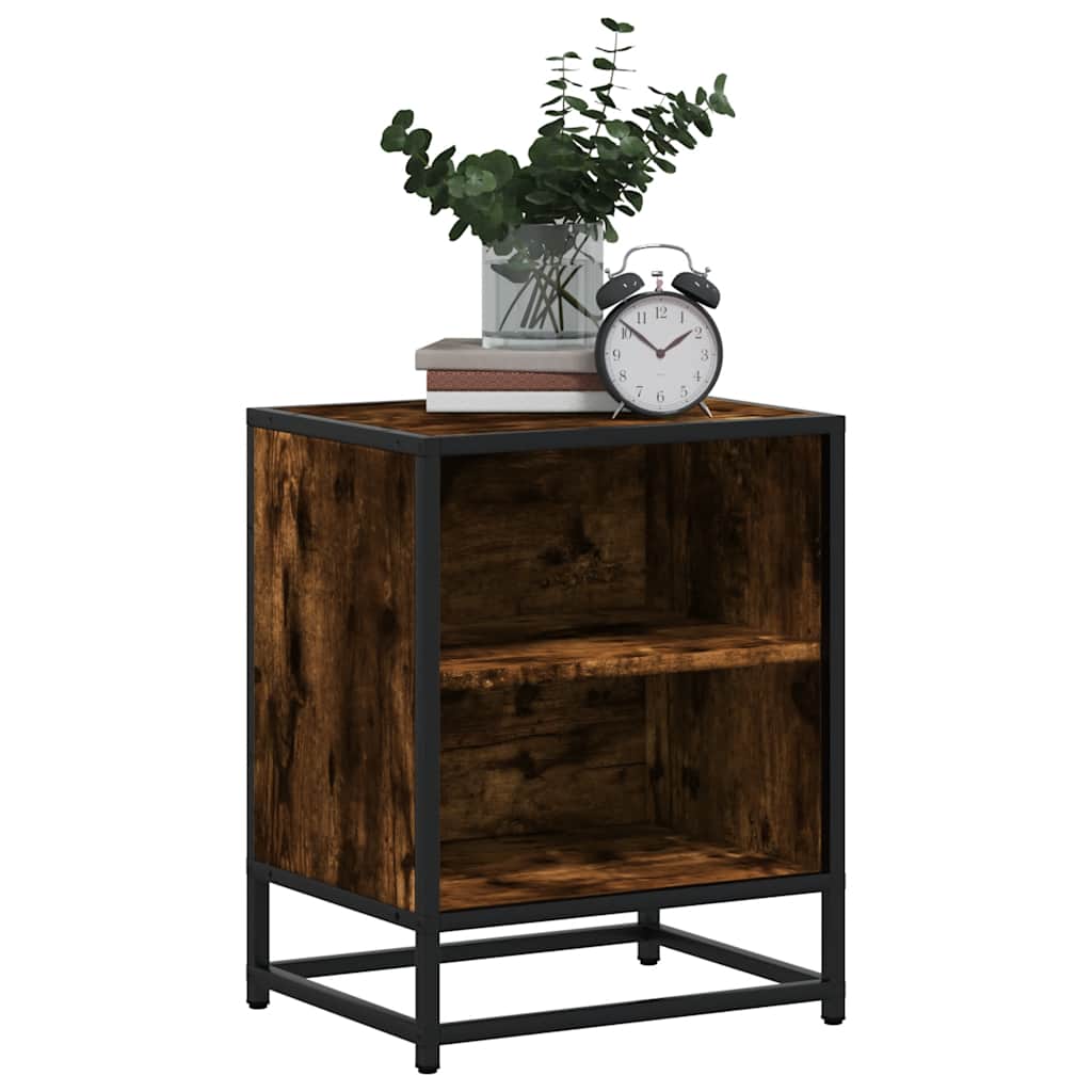 Mesita Noche Madera Ingeniería Roble Ahumado 40x31x50cm Metal_2