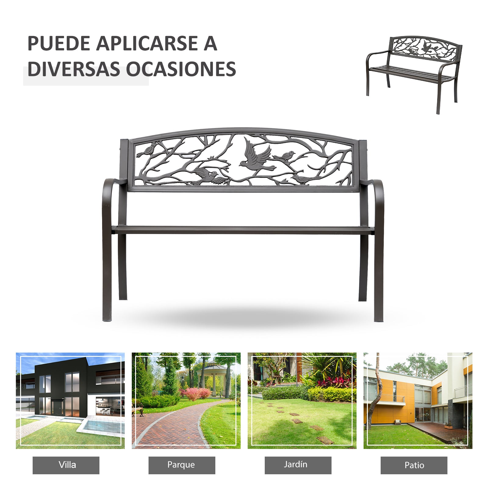 Outsunny Banco De Jardín Con Respaldo Con Imagen De Animales 127x60x85 Cm Marrón_5
