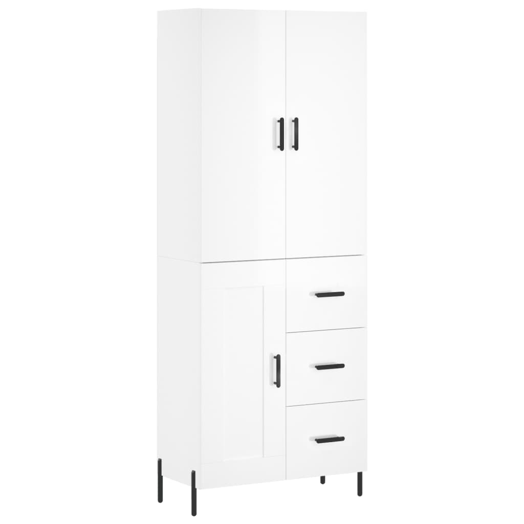Aparador Alto Madera Contrachapada Blanco Brillo 69,5x34x180 Cm_1