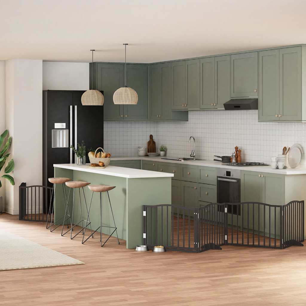 Vidaxl Puerta Para Perros Plegable 6 Paneles Madera Álamo Negra 480 Cm_1