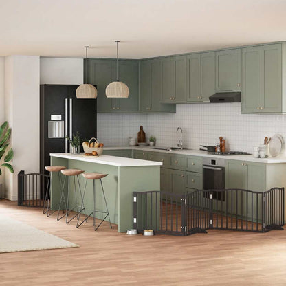 Vidaxl Puerta Para Perros Plegable 6 Paneles Madera Álamo Negra 480 Cm_1