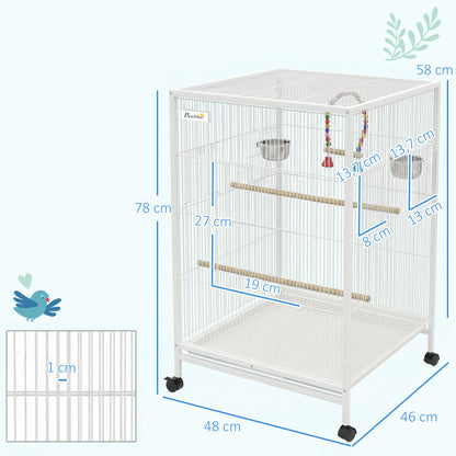 Pawhut Jaula Para Pájaros Con Ruedas Comederos Perchas 48x46x78 Cm Blanco_2