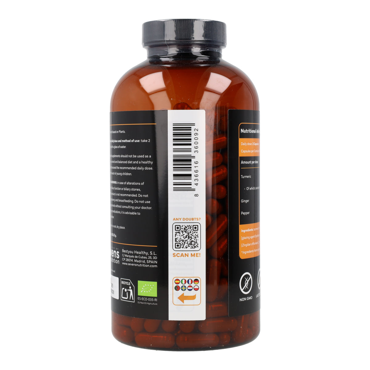Cúrcuma + Jengibre Sevens Nutrition 365 cápsulas