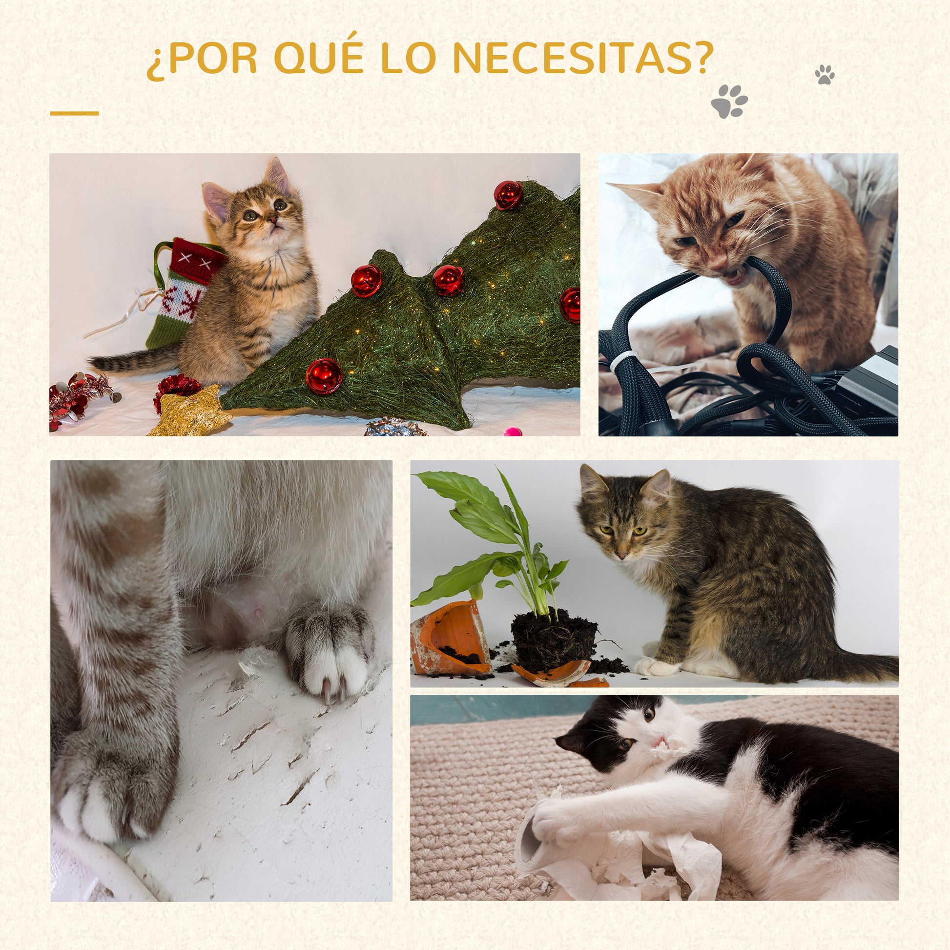 Pawhut Árbol Rascador Para Gatos Con Cueva Postes De Yute Y Plataforma Beige_5