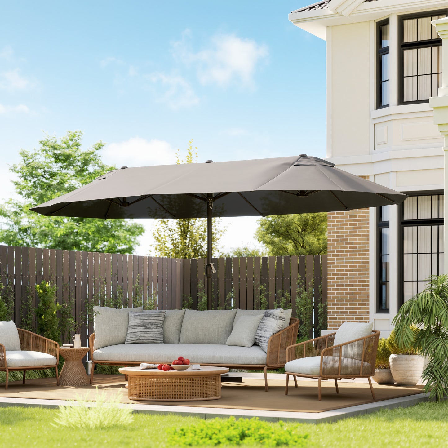 Outsunny Sombrilla Doble 4,6x2,7 M Con Manivela Resistente Al Agua Gris_1