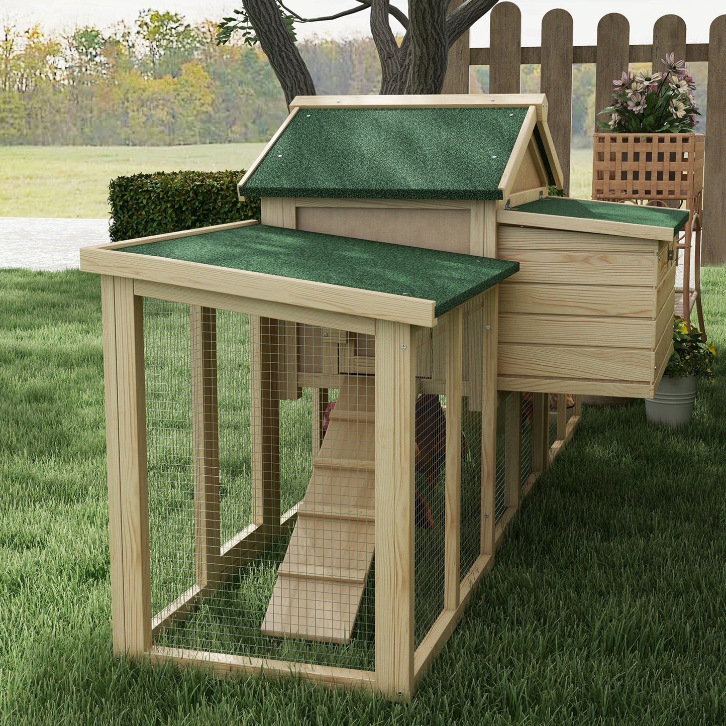 Pawhut Gallinero Grande De Madera 204x85x93 Cm Con Nido Rampa Natural_4