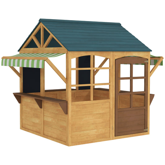Aiyaplay Casita Infantil Exterior De Madera Con 2 Pizarras Ventanas Natural_0