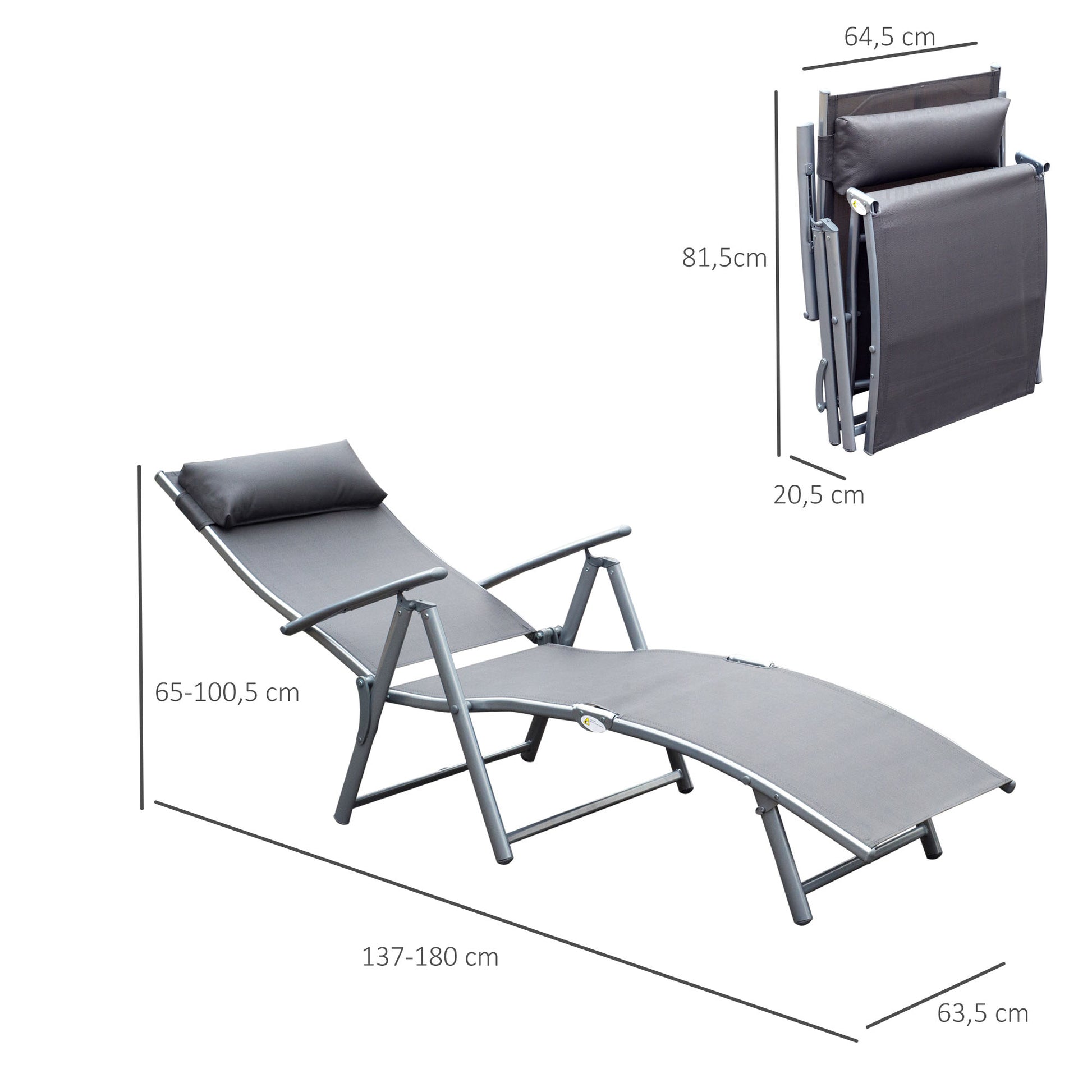 Outsunny Tumbona Plegable Con Respaldo Ajustable 137x63,5x100,5 Cm Gris_2