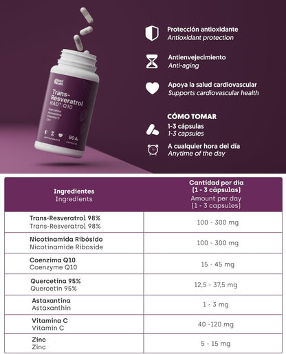 Antioxidante Resveratrol Nad Q10 Astaxantina Nutribrain 90 Cápsulas_5