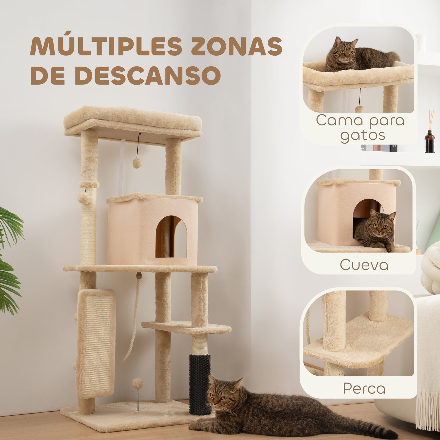 Pawhut Árbol Rascador Para Gatos Grande Altura 132 Cm Beige_3