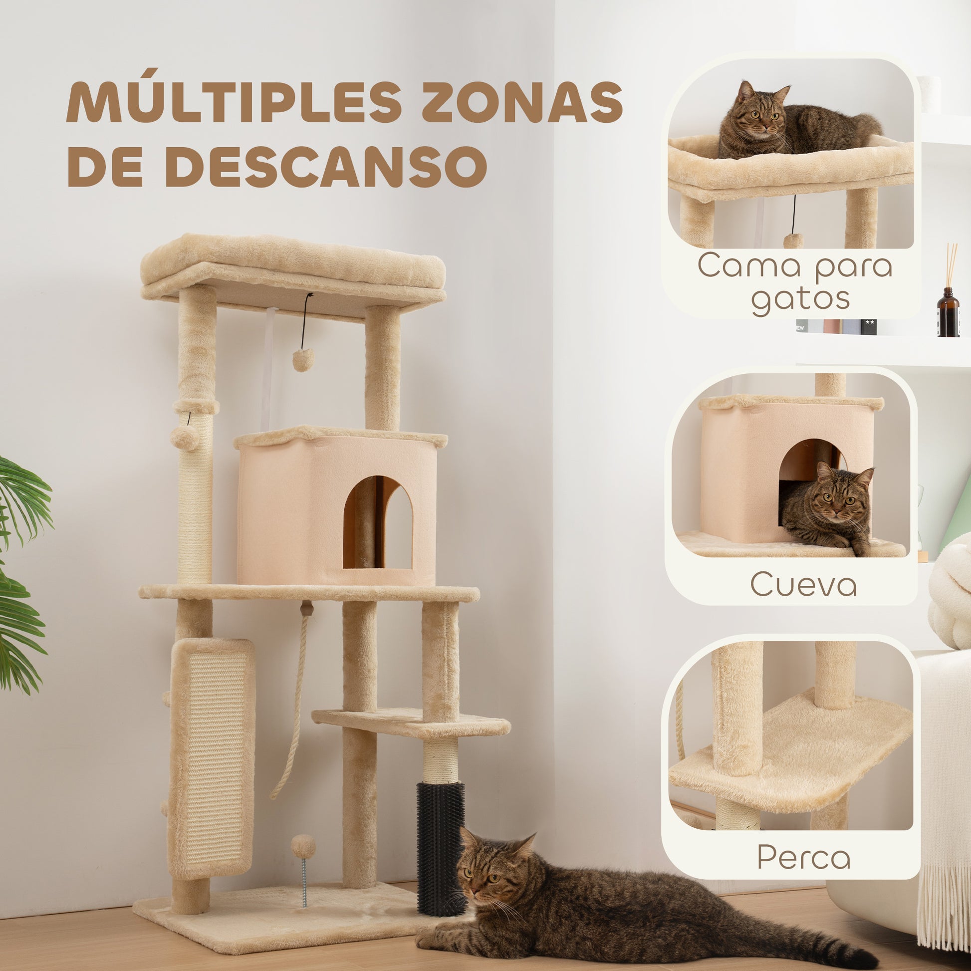 Pawhut Árbol Rascador Para Gatos Grande Altura 132 Cm Beige_3