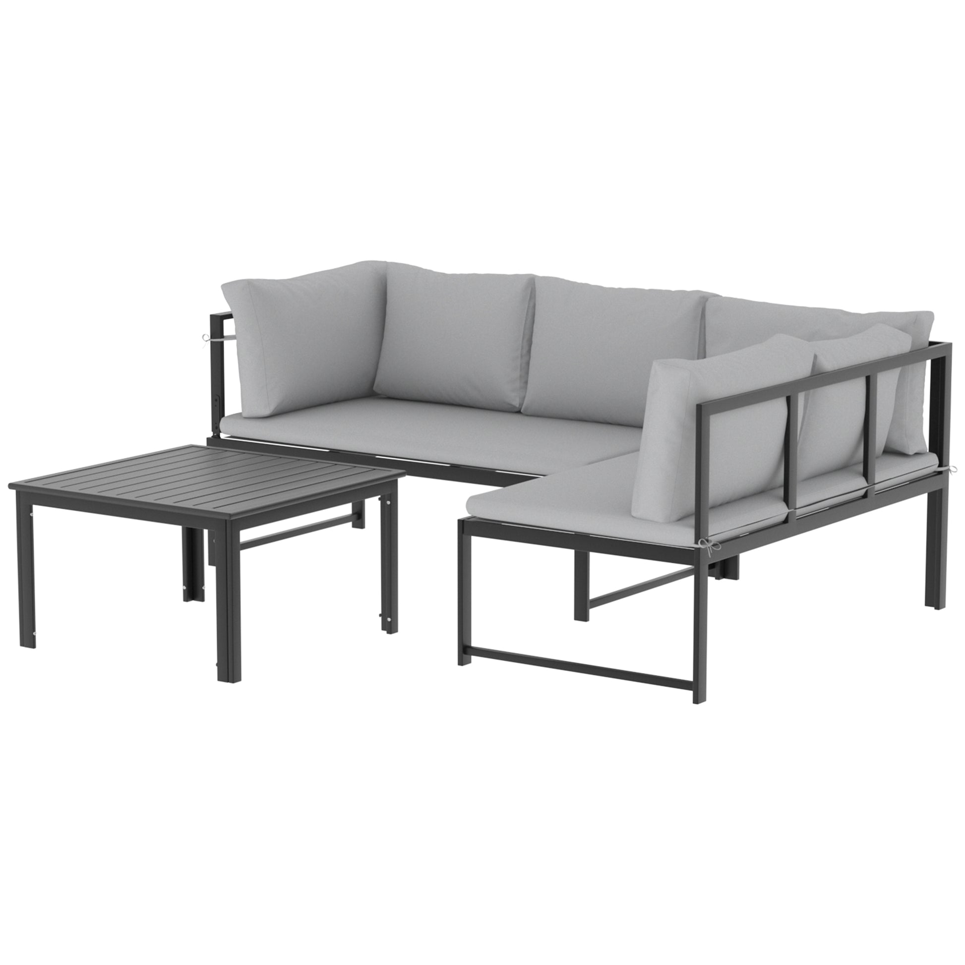 Outsunny Conjunto De Jardín Exterior De 3 Piezas En Forma De L Con Cojines Gris_4