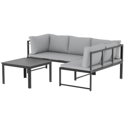 Outsunny Conjunto De Jardín Exterior De 3 Piezas En Forma De L Con Cojines Gris_4