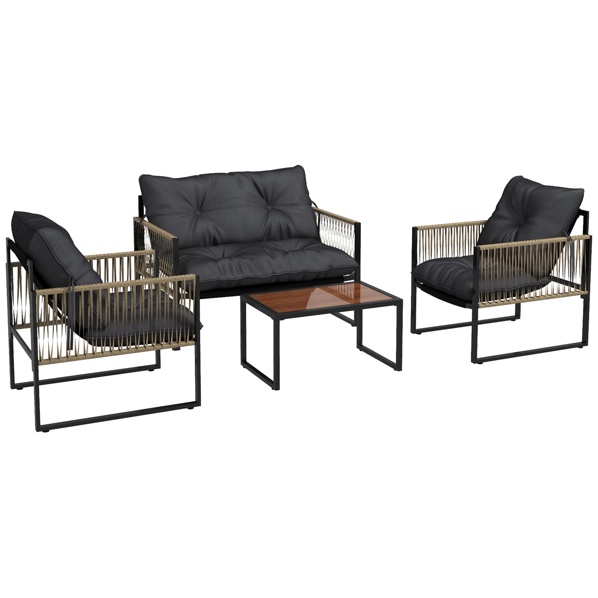 Outsunny Conjunto De Muebles De Jardín De Ratán Juego De 4 Piezas Gris Oscuro_0