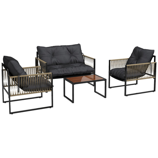 Outsunny Conjunto De Muebles De Jardín De Ratán Juego De 4 Piezas Gris Oscuro_0