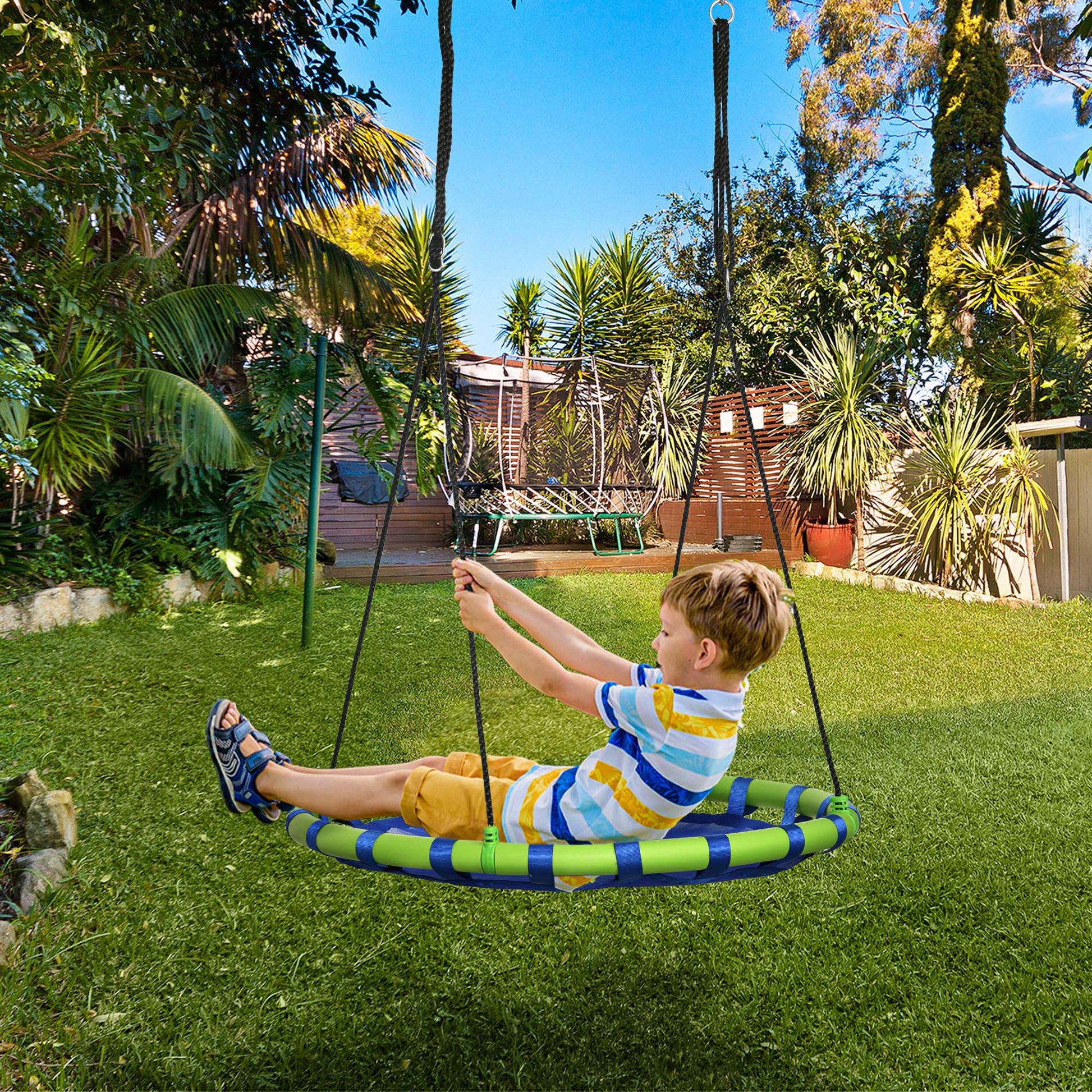 Outsunny Columpio Infantil Nido Con Altura Ajustable Carga 150kg Ø100x120-180 Cm_1