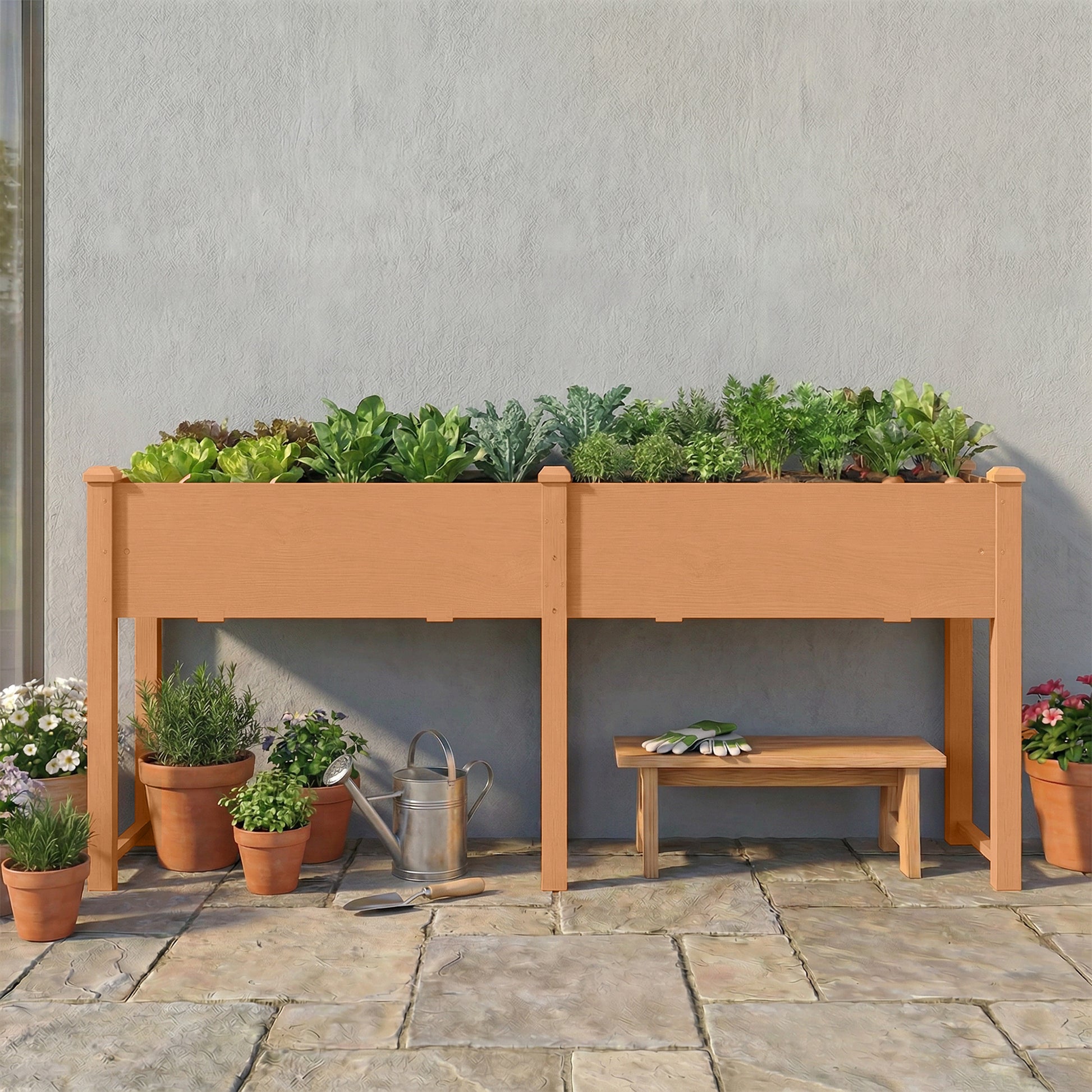 Outsunny Huerto Urbano Elevado De Madera Con 6 Orificios De Drenaje Marrón_4