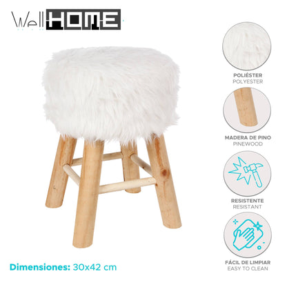 Well Home Taburete oslo Efecto Pelo Blanco Ø30x42cm_1