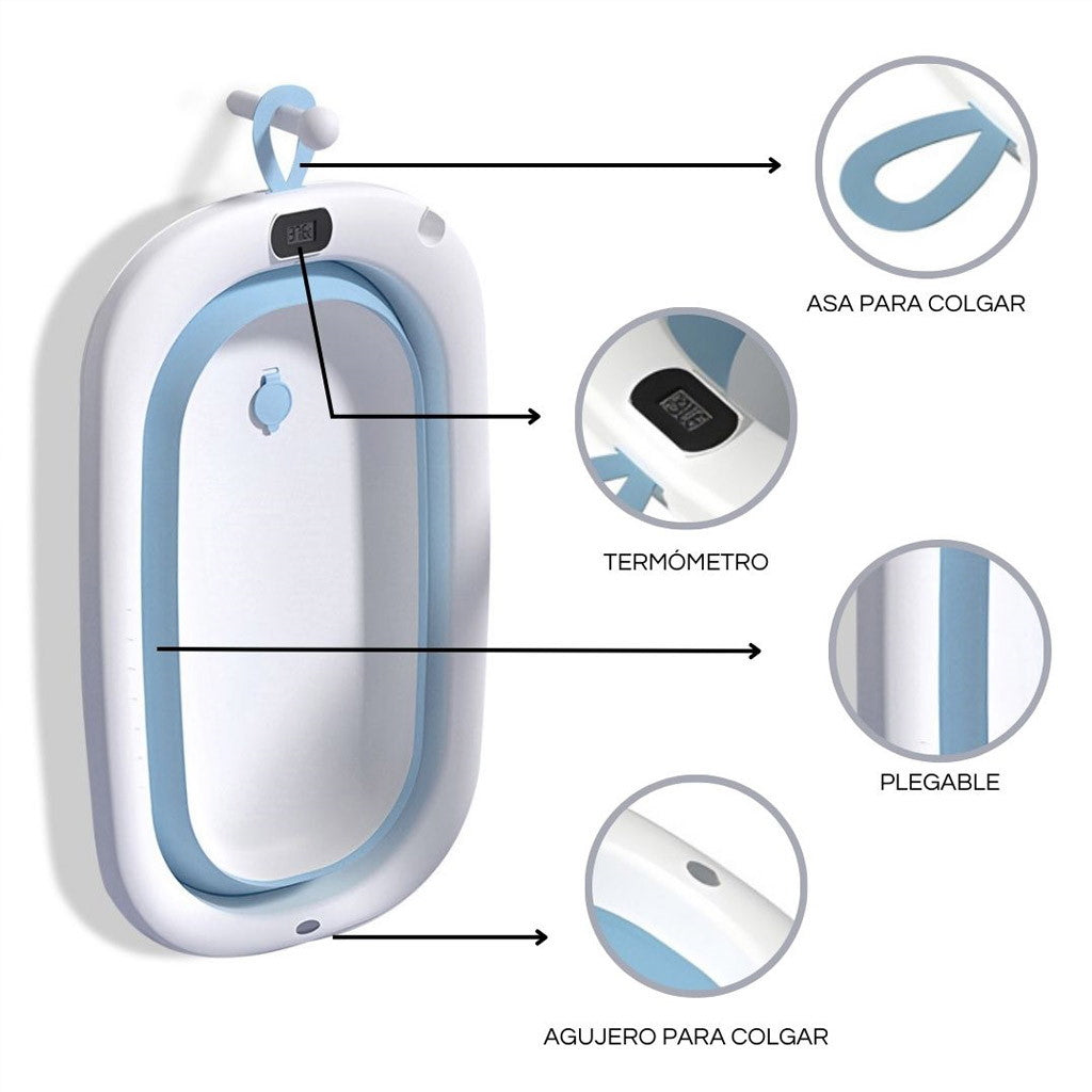 Bathby Bañera Plegable Azul Para Bebés, Cojín Reductor, Termómetro, Patas Antideslizantes (azul Pastel)