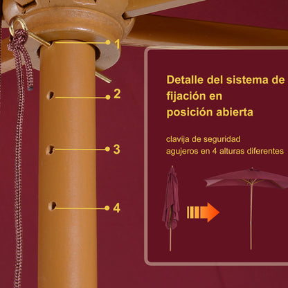 Outsunny Sombrilla Jardín 295x200cm Con Mástil De Madera Y Polea Rojo Vino_5