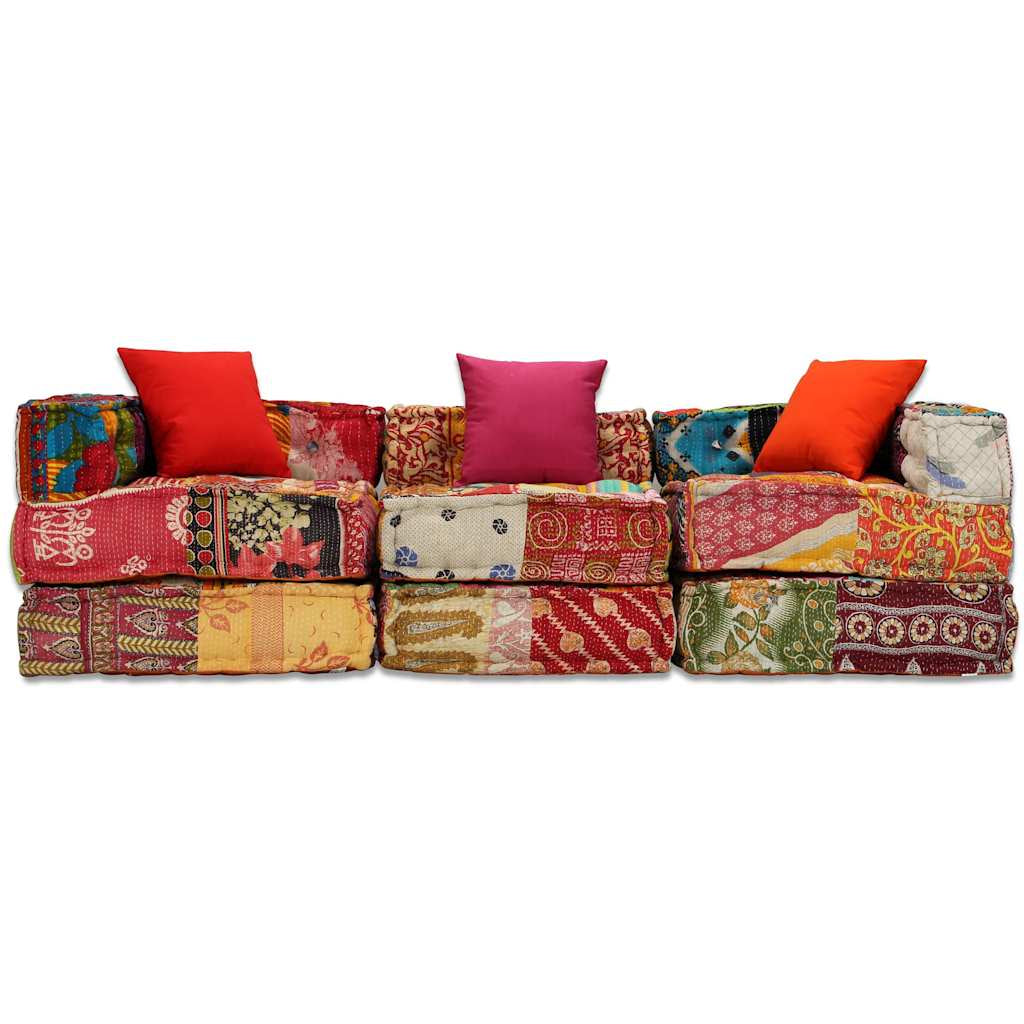 Vidaxl Puf Modular De 3 Plazas De Tela Patchwork_4