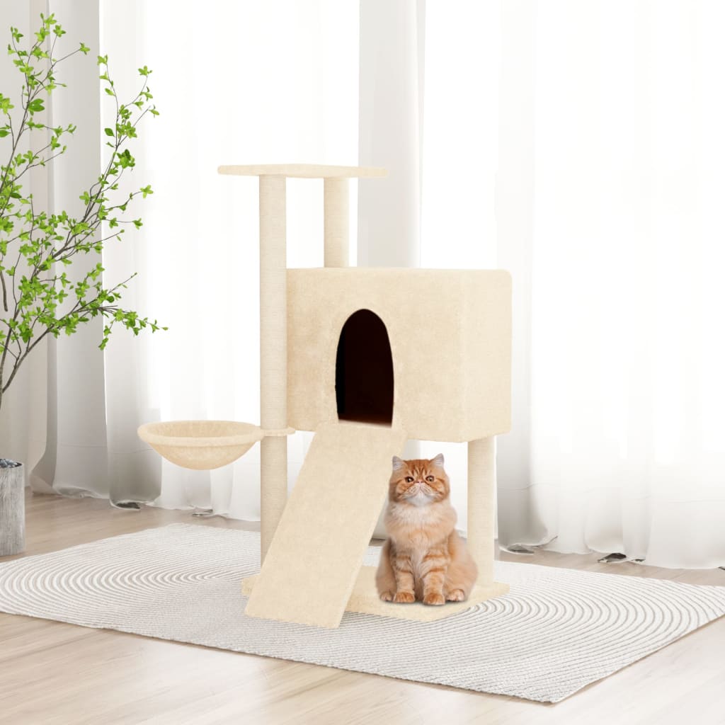 Rascador Para Gatos Con Postes De Sisal Crema 96 Cm_1