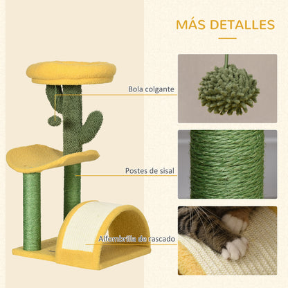 Pawhut Árbol Rascador Para Gatos Con Cama Poste De Sisal Rascadora 40x35x72 Cm_4