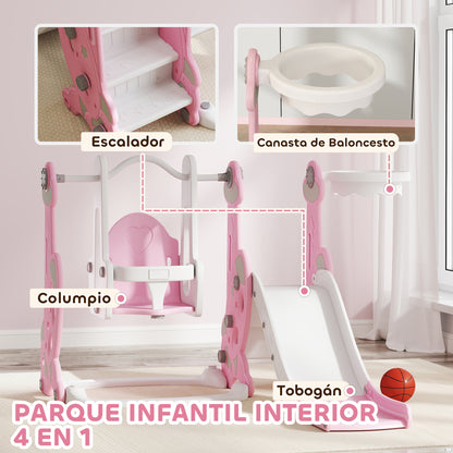Aiyaplay Tobogán Infantil 4 En 1 Con Columpio Y Tobogán Para Interior Rosa_3