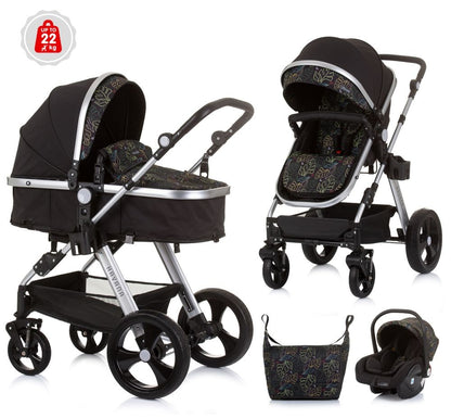 Carrito De Bebé Havana Trio Convertible Hasta 22 Kg Con Bolso Y Mosquitera Obsidian Leaves_0